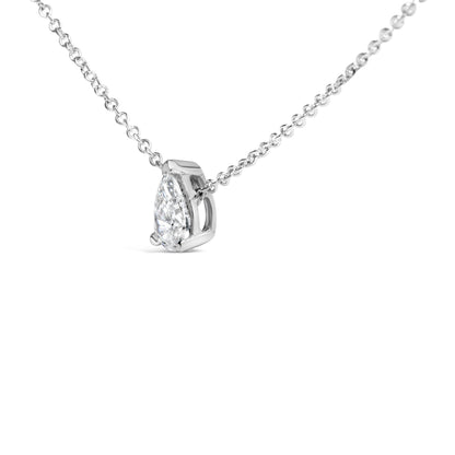 14K White Gold 1/2 Cttw Pear Shape Lab-Grown Diamond 3-Prong Solitaire Pendant Necklace 18 Inch (F-G Color, VS2-SI1 Clarity) Bids.com