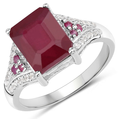 4.49 Carat Glass Filled Ruby and White Topaz .925 Sterling Silver Ring Bids.com