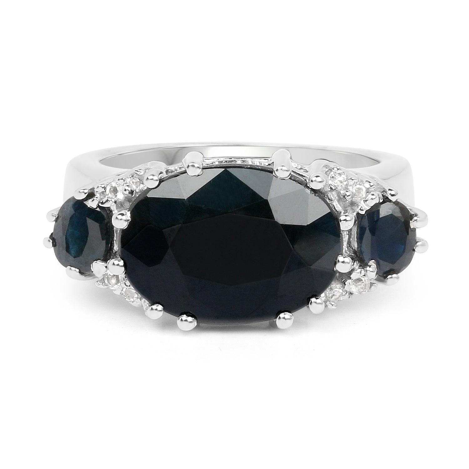 8.62 Carat Genuine Black Sapphire & White Topaz .925 Sterling Silver Ring Bids.com