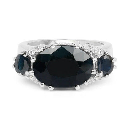 8.62 Carat Genuine Black Sapphire & White Topaz .925 Sterling Silver Ring Bids.com