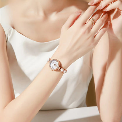 Women's Gold Pearl Bracelet Watch Quartz Date Elegant BandsCo Straps