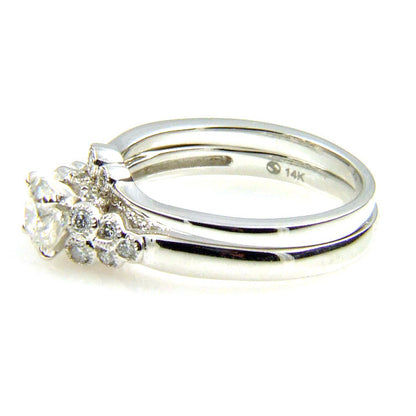 .90ct Antique Style Engagement Ring Set 14KT White Gold Bids.com
