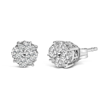 .925 Sterling Silver 1/2 cttw Prong Set Round-Cut Diamond Cluster Stud Earring (I-J Color, I2-I3 Clarity) Bids.com