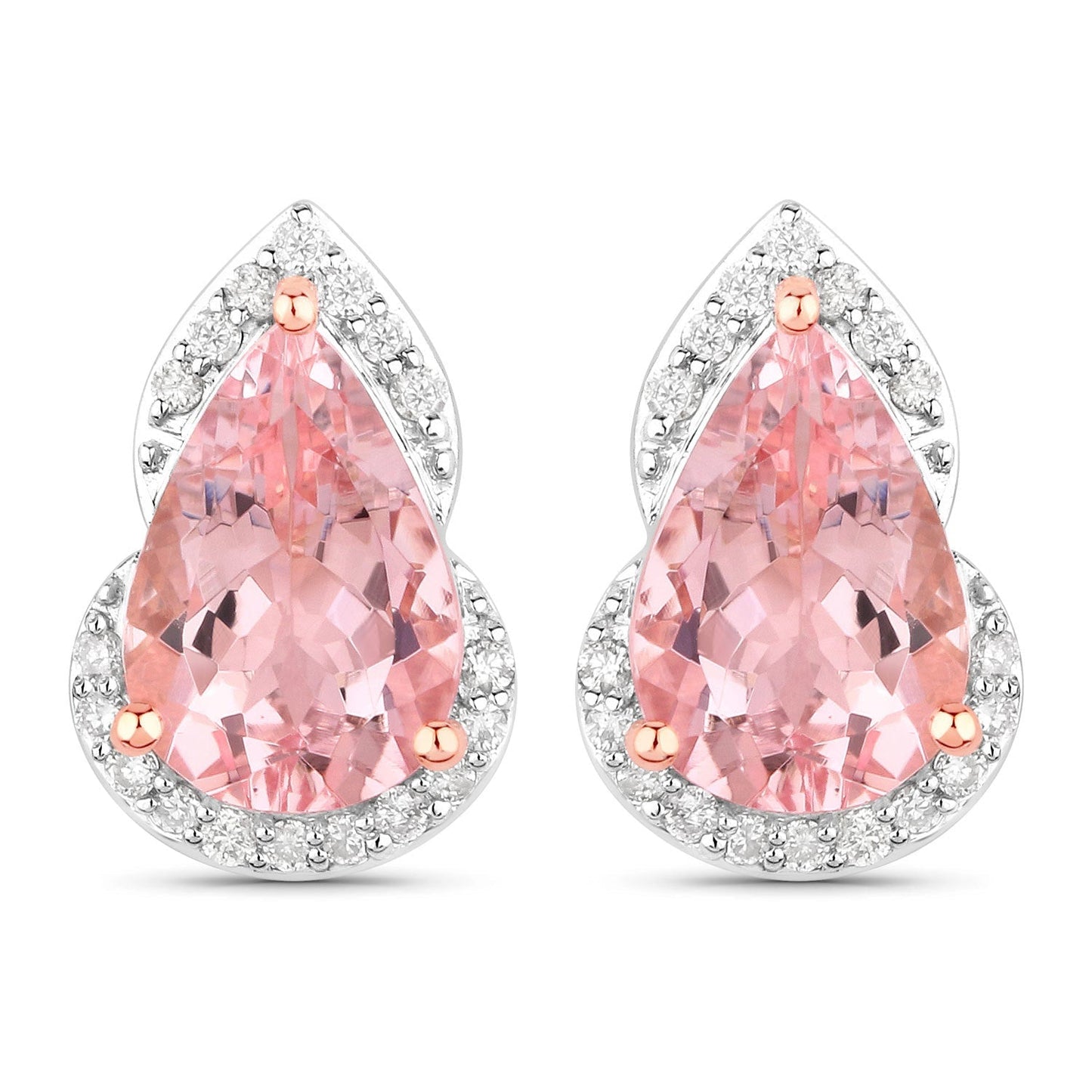2.37 Carat Genuine Morganite and White Diamond 14K Rose Gold Earrings Bids.com