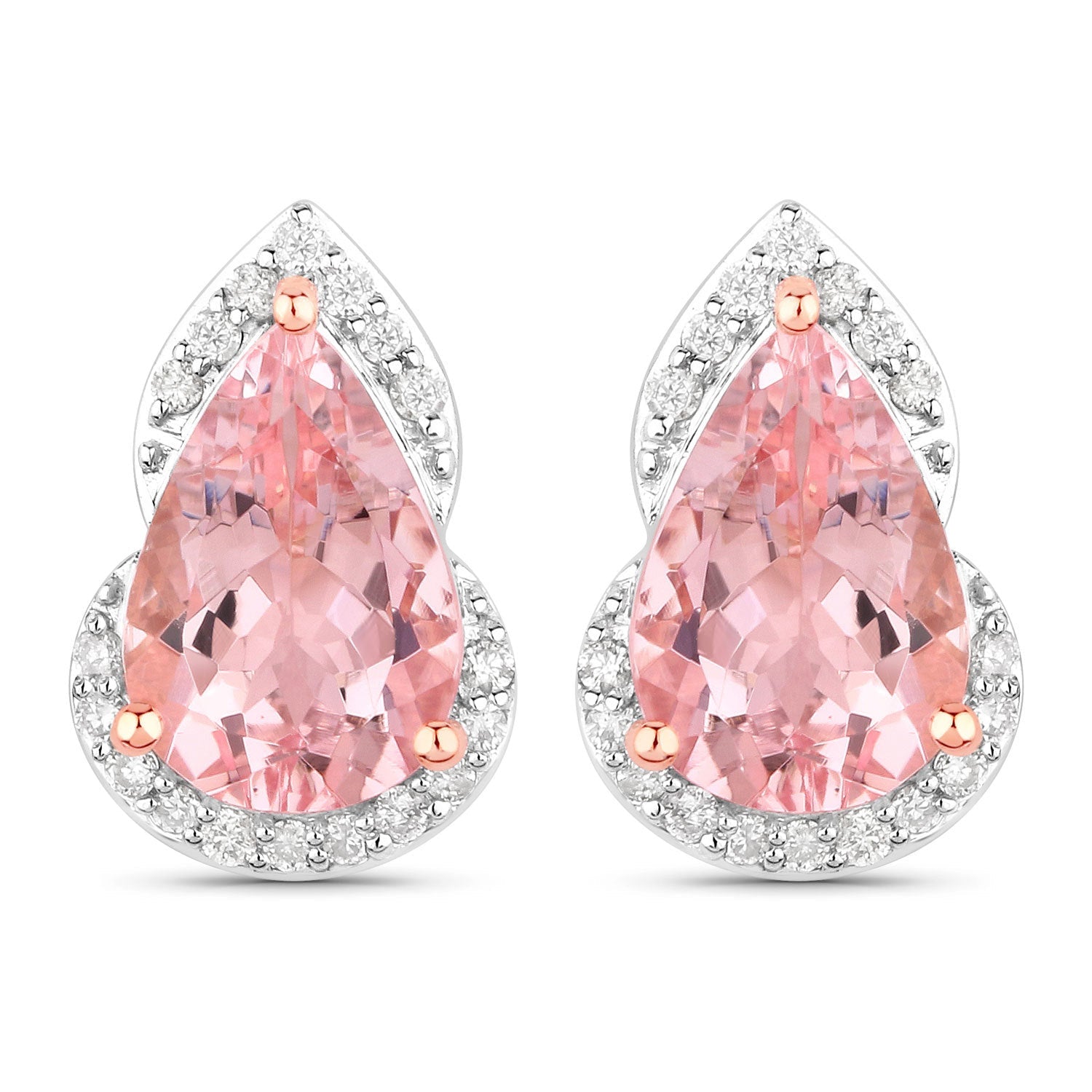 2.37 Carat Genuine Morganite and White Diamond 14K Rose Gold Earrings Bids.com
