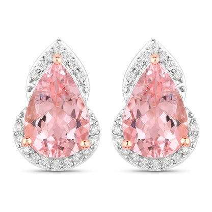 2.37 Carat Genuine Morganite and White Diamond 14K Rose Gold Earrings Bids.com