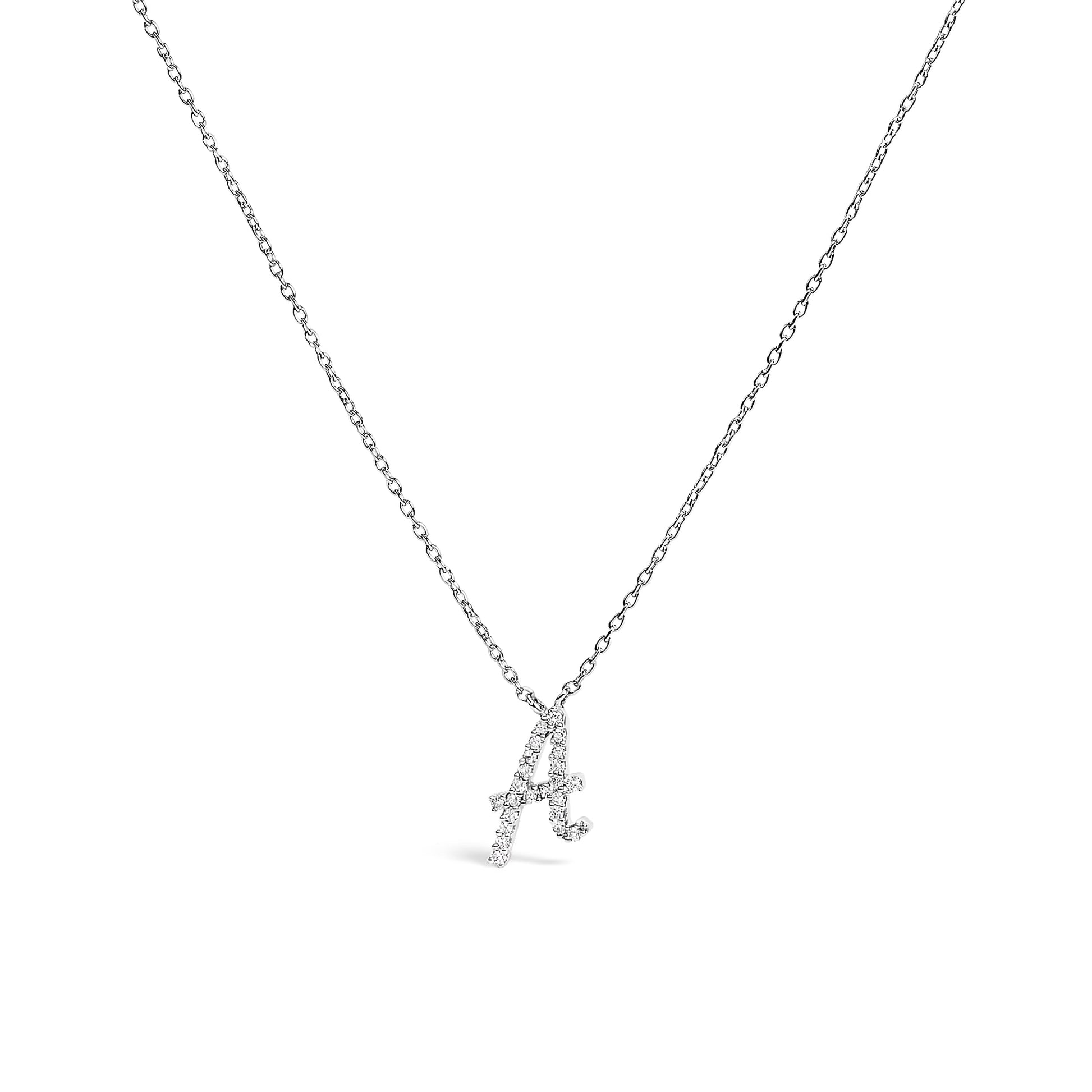 10K White Gold Diamond Accent "A" Initial Script Style Pendant Necklace Bids.com