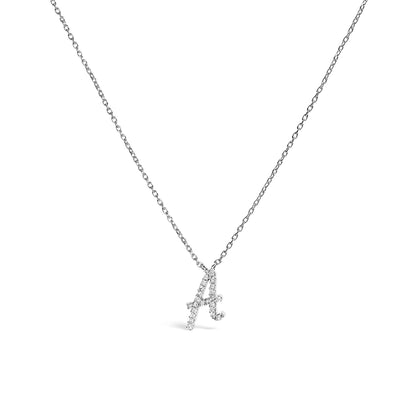 10K White Gold Diamond Accent "A" Initial Script Style Pendant Necklace Bids.com