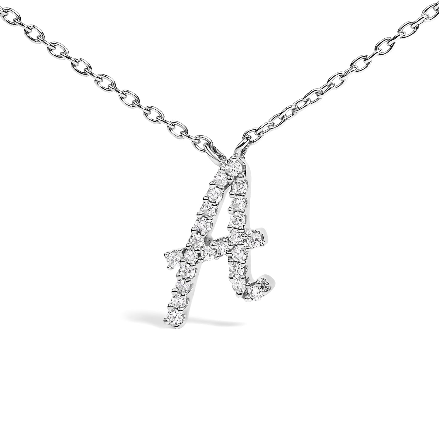 10K White Gold Diamond Accent "A" Initial Script Style Pendant Necklace Bids.com