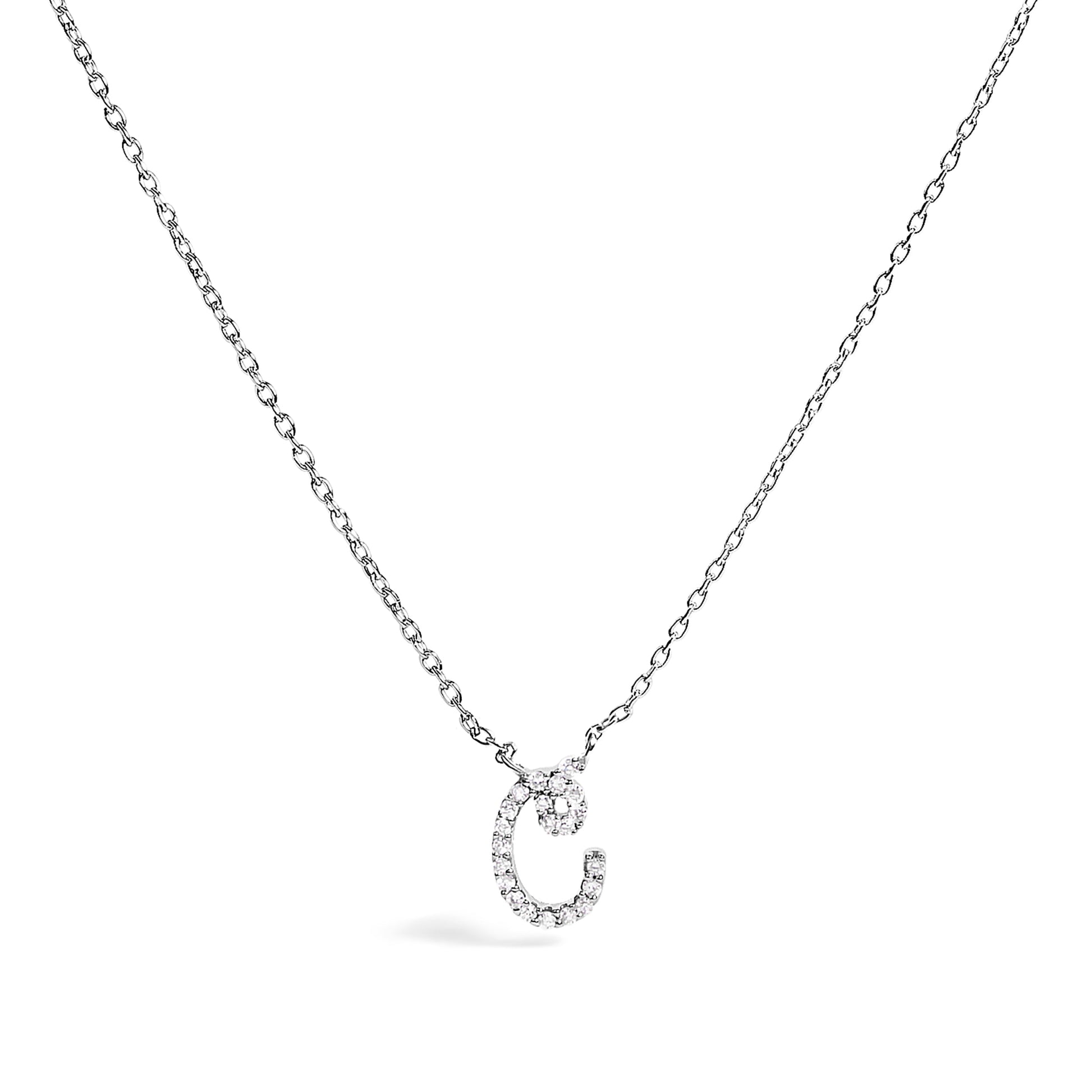10K White Gold Diamond Accent "A" Initial Script Style Pendant Necklace Bids.com