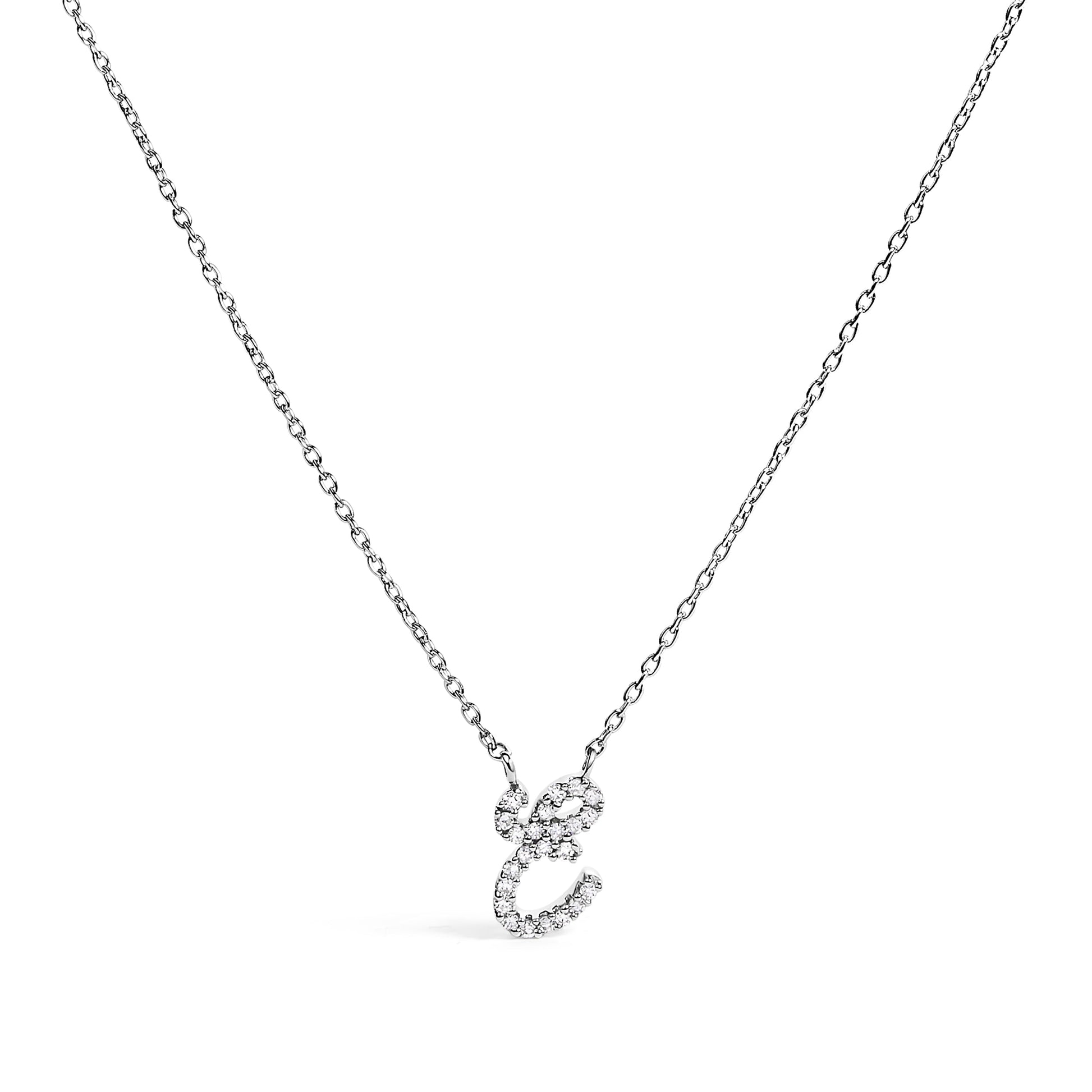 10K White Gold Diamond Accent "A" Initial Script Style Pendant Necklace Bids.com