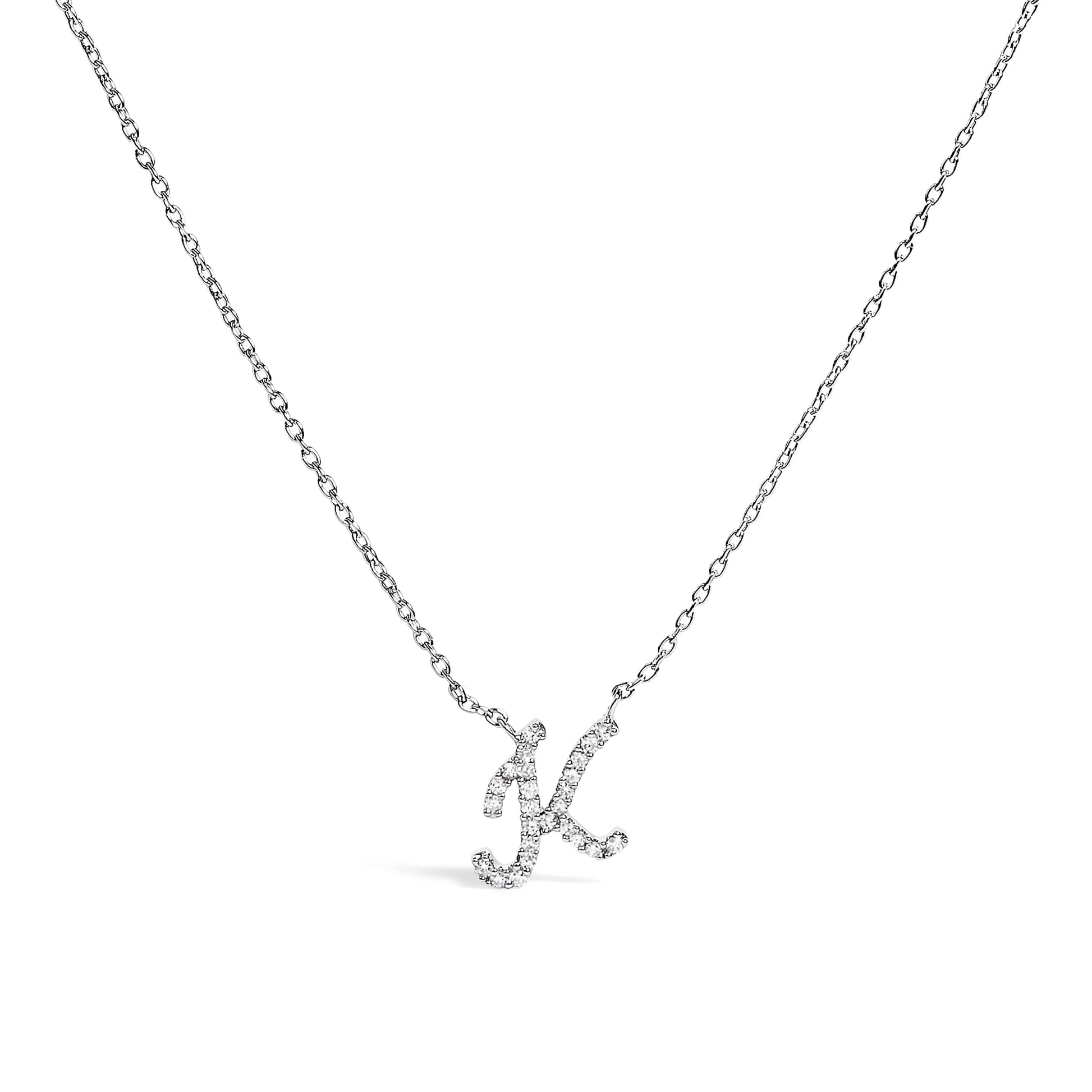 10K White Gold Diamond Accent "A" Initial Script Style Pendant Necklace Bids.com