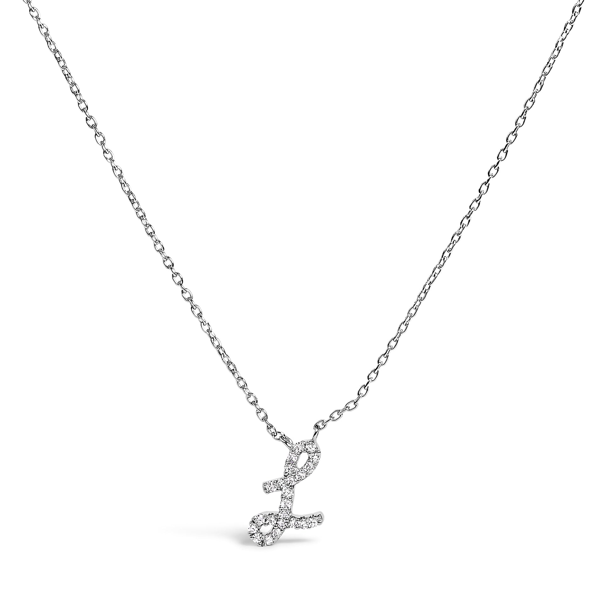 10K White Gold Diamond Accent "A" Initial Script Style Pendant Necklace Bids.com