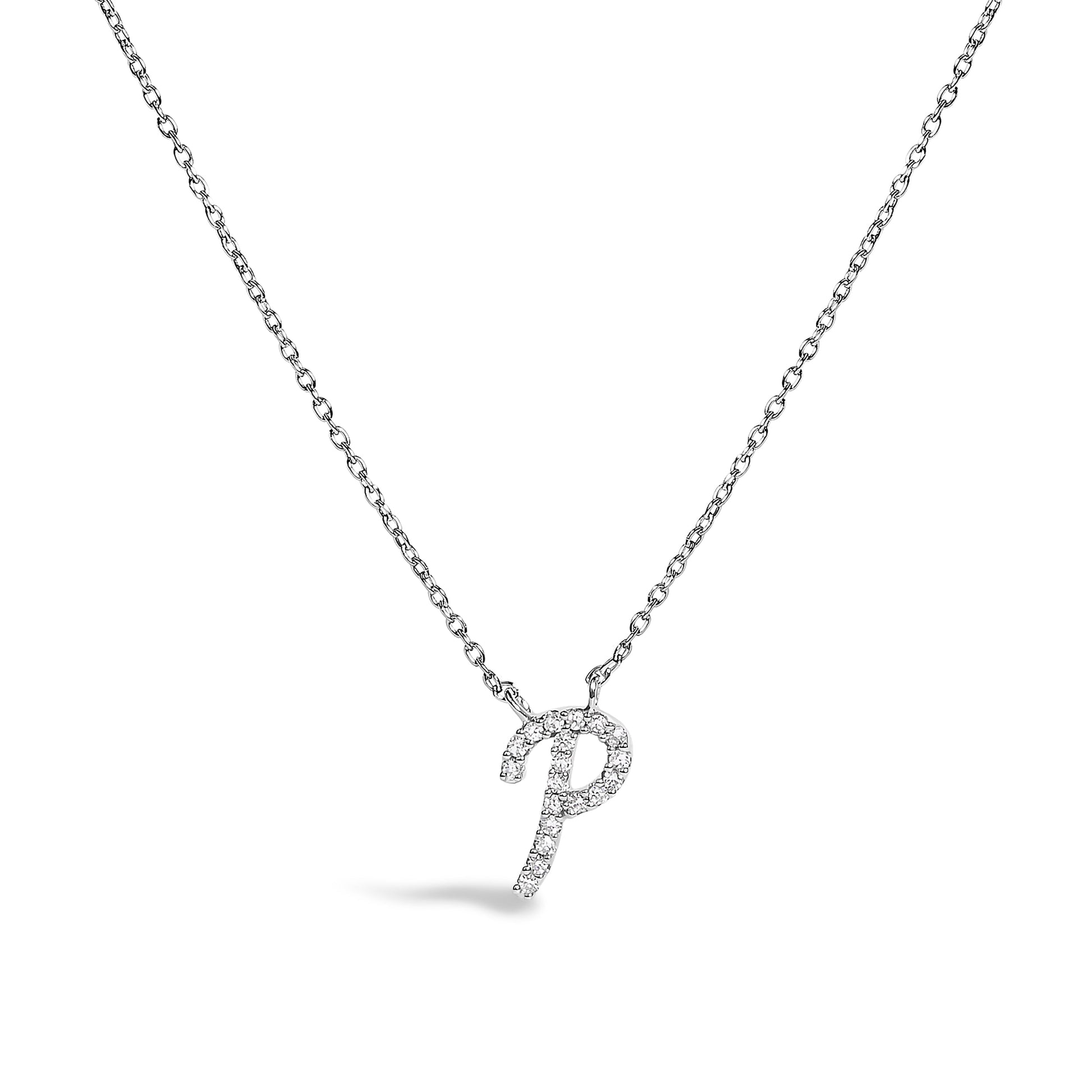 10K White Gold Diamond Accent "A" Initial Script Style Pendant Necklace Bids.com