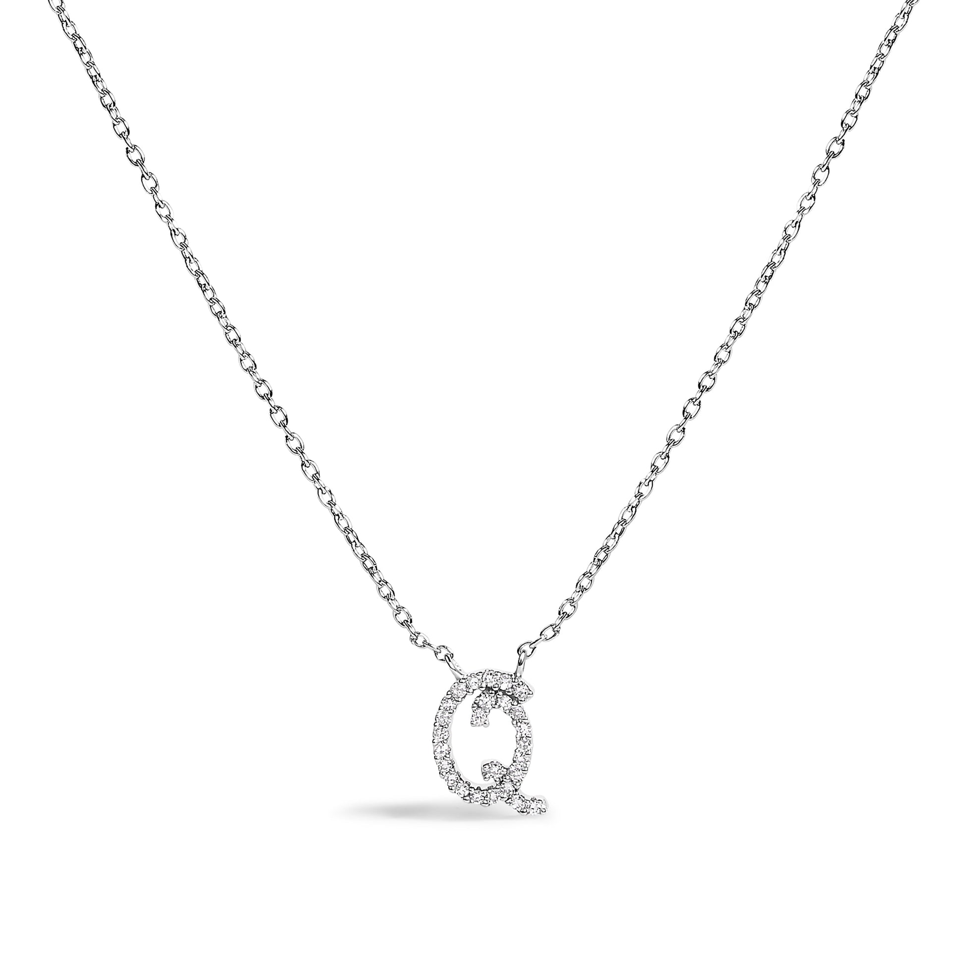 10K White Gold Diamond Accent "A" Initial Script Style Pendant Necklace Bids.com