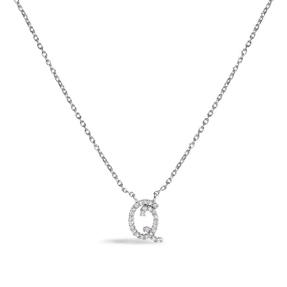 10K White Gold Diamond Accent "A" Initial Script Style Pendant Necklace Bids.com