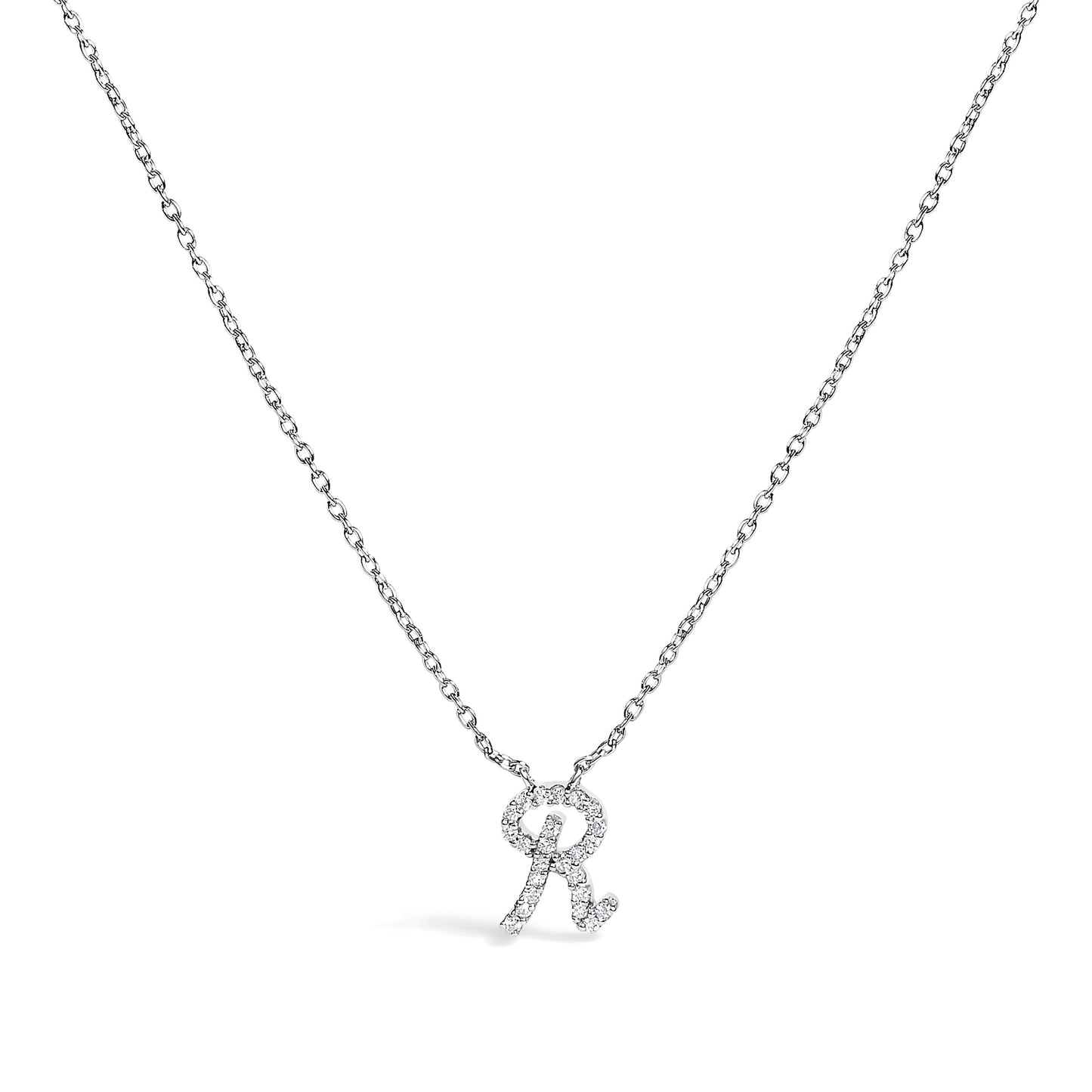 10K White Gold Diamond Accent "A" Initial Script Style Pendant Necklace Bids.com