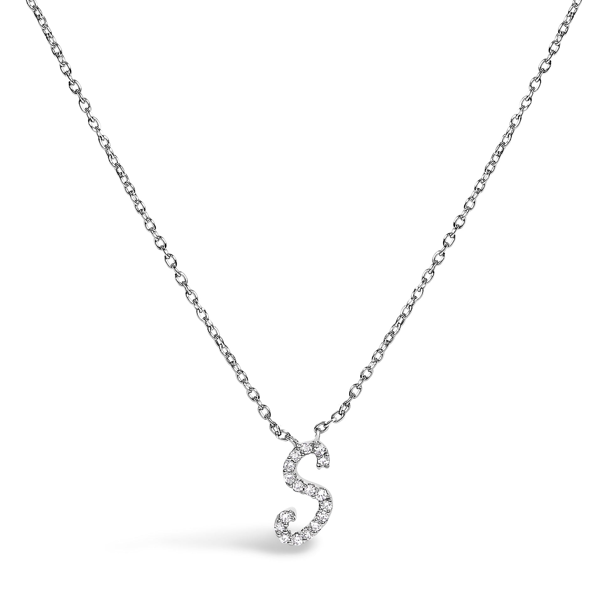 10K White Gold Diamond Accent "A" Initial Script Style Pendant Necklace Bids.com