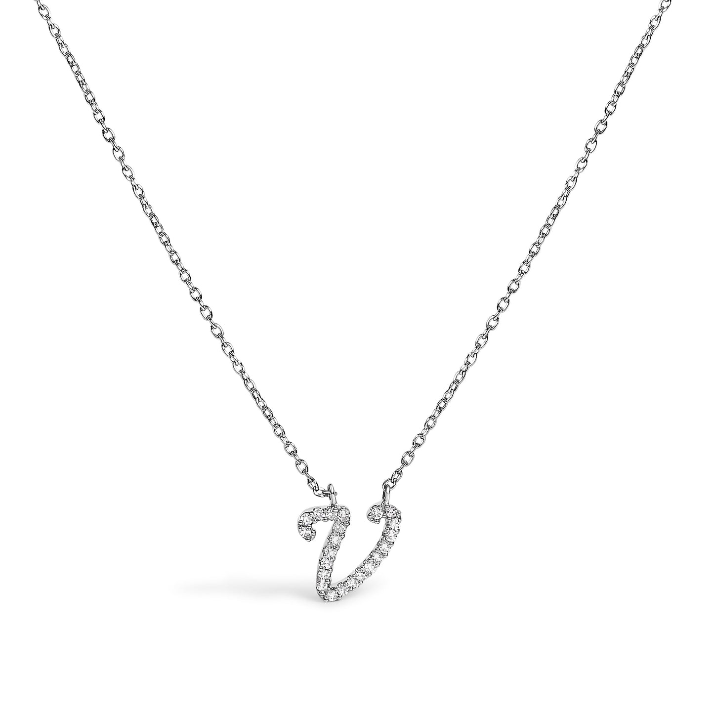 10K White Gold Diamond Accent "A" Initial Script Style Pendant Necklace Bids.com