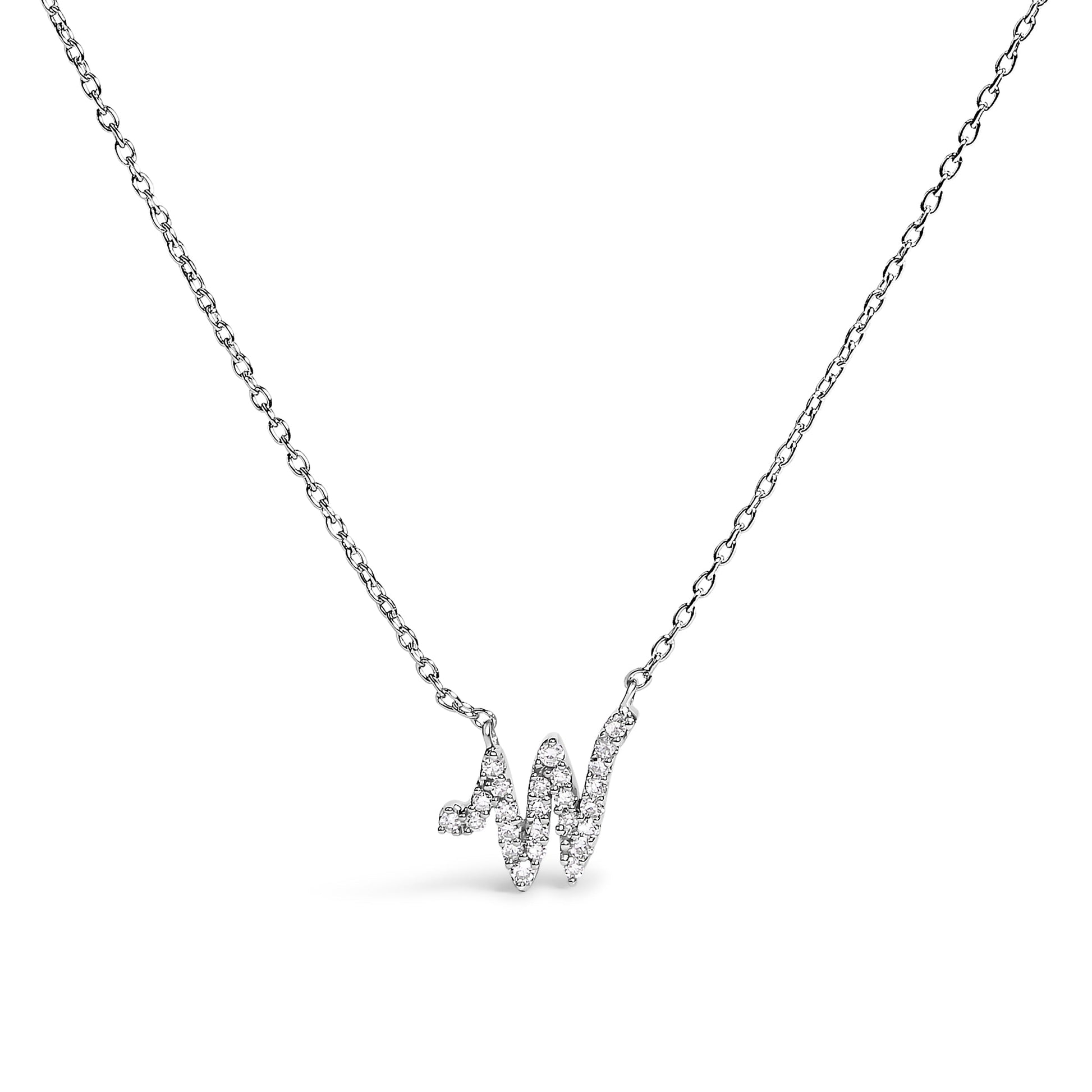 10K White Gold Diamond Accent "A" Initial Script Style Pendant Necklace Bids.com