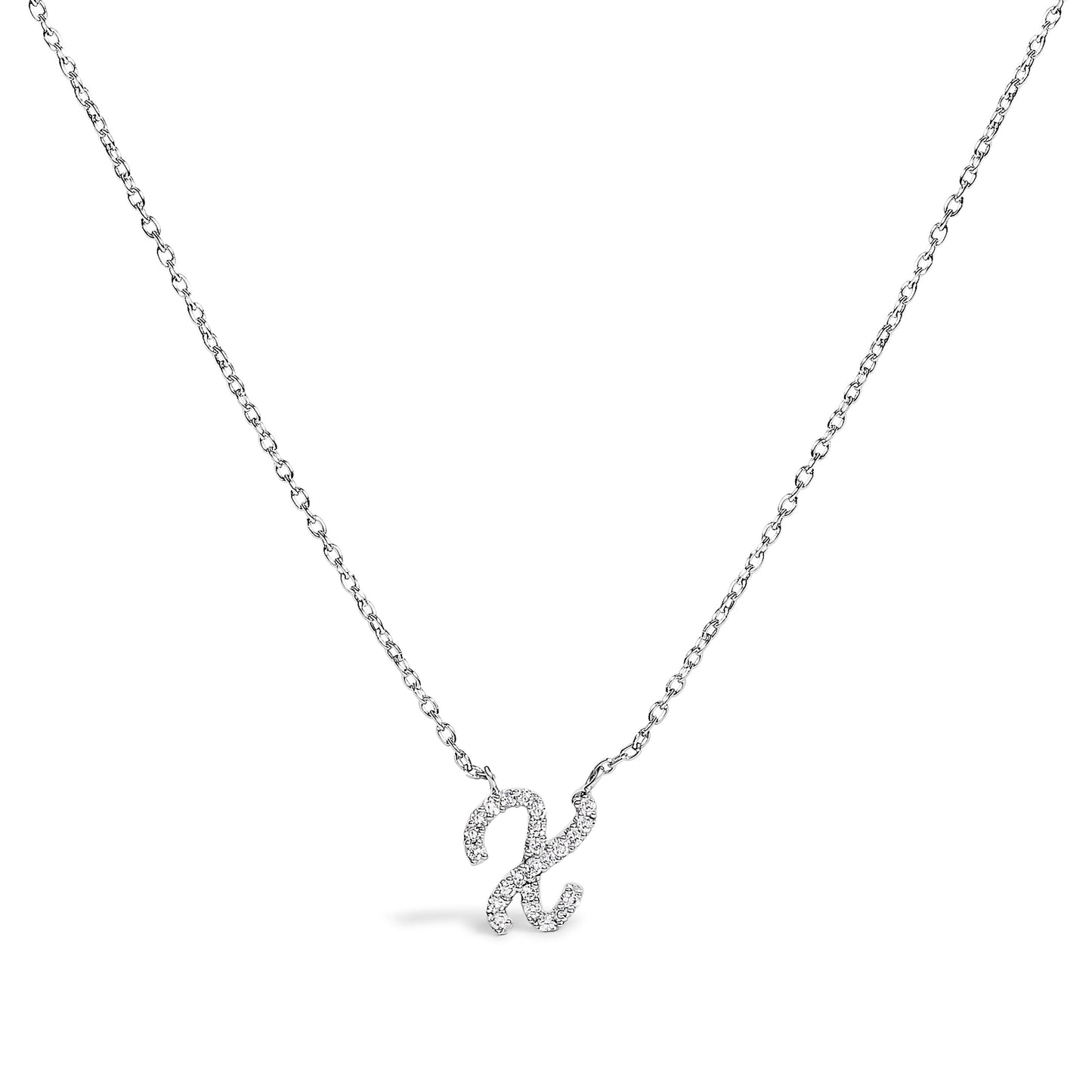 10K White Gold Diamond Accent "A" Initial Script Style Pendant Necklace Bids.com