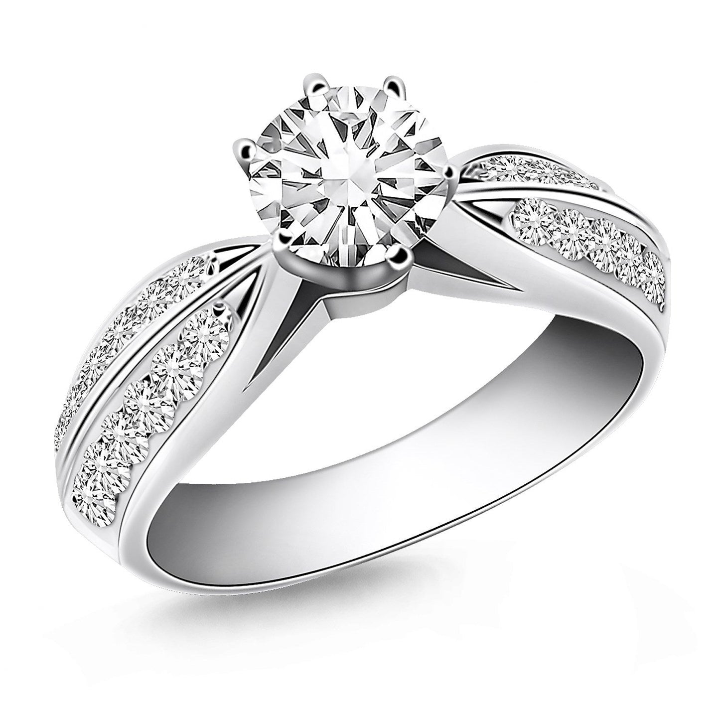 14k White Gold Cathedral Double Row Pave Diamond Engagement Ring Bids.com