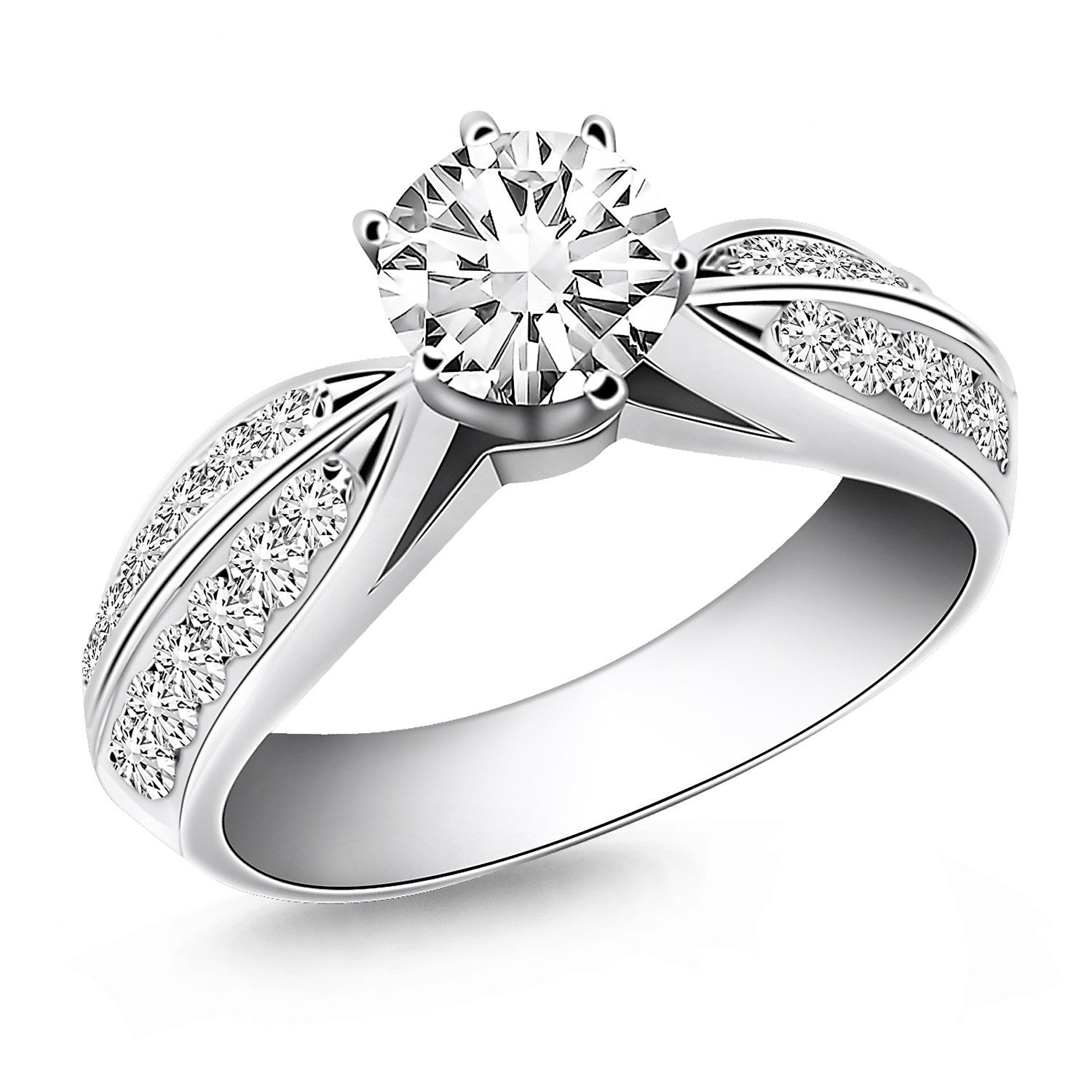 14k White Gold Cathedral Double Row Pave Diamond Engagement Ring Bids.com