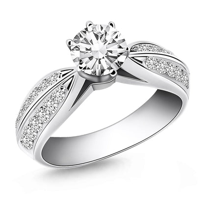 14k White Gold Cathedral Double Row Pave Diamond Engagement Ring Bids.com