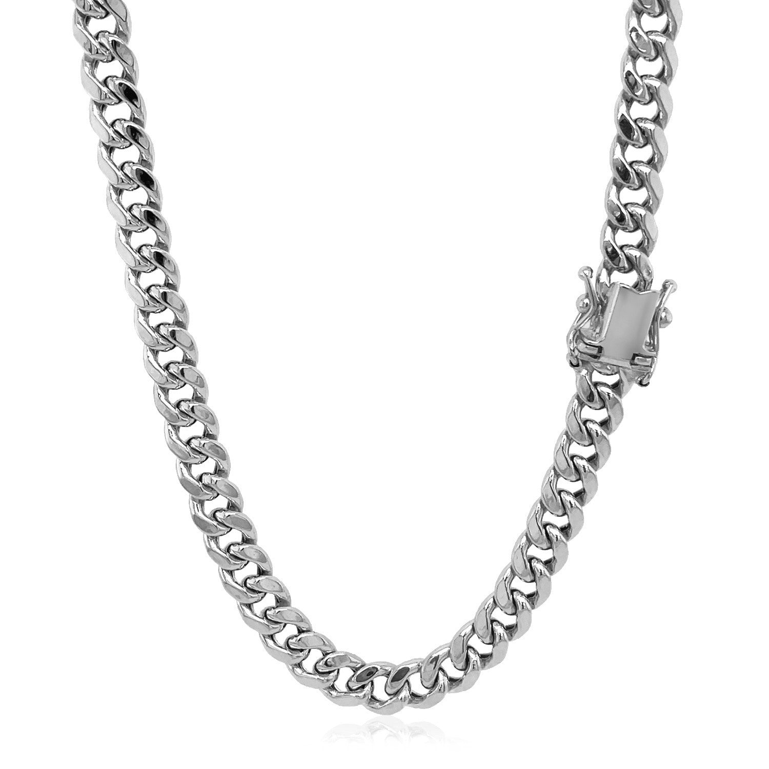 5.5mm 14k White Gold Miami Cuban Semi Solid Chain Bids.com