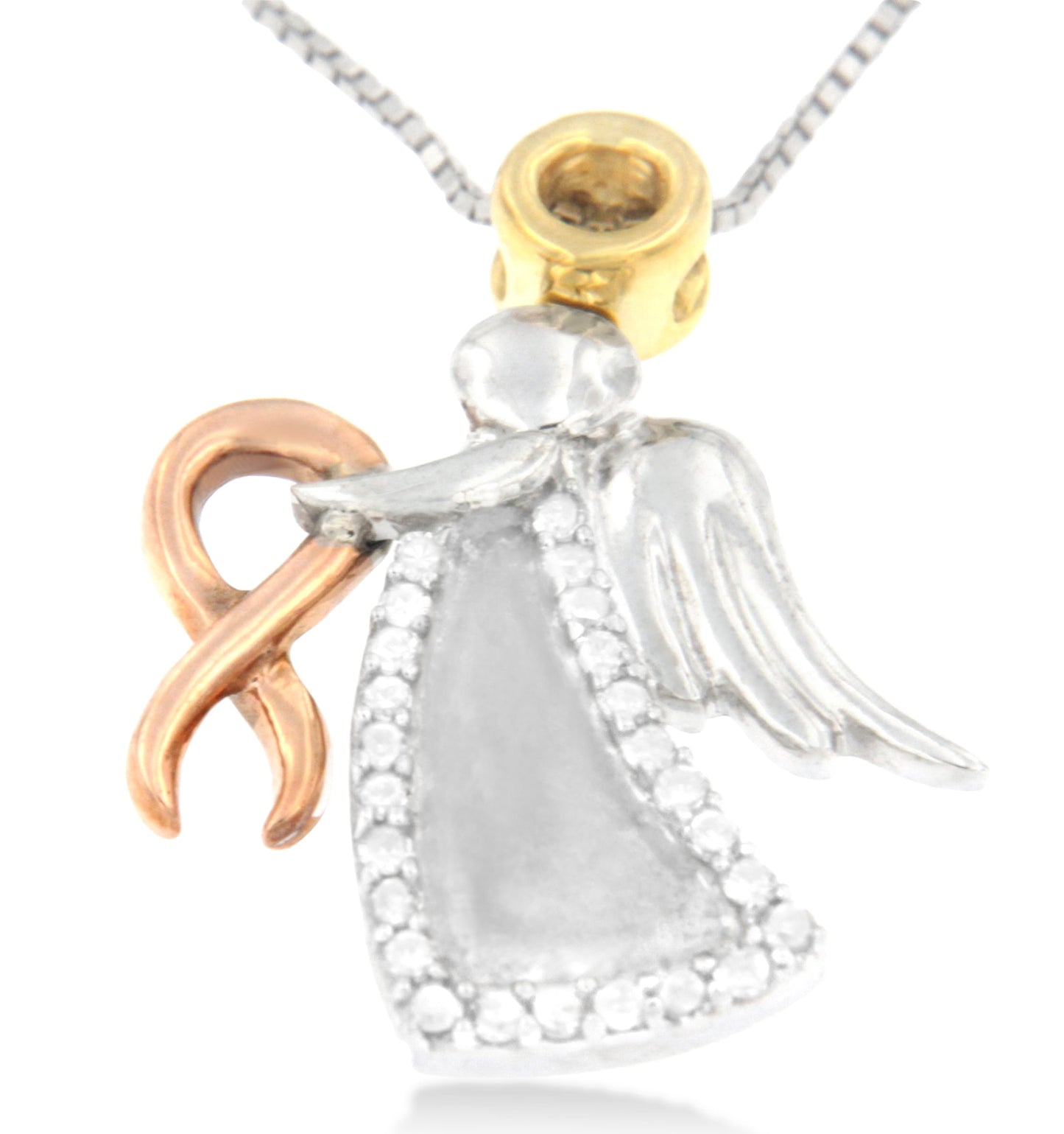 10K Tri-Color Gold Diamond-Accented Angel Awareness Ribbon Pendant Necklace (H-I Color, I1-I2 Clarity) Bids.com