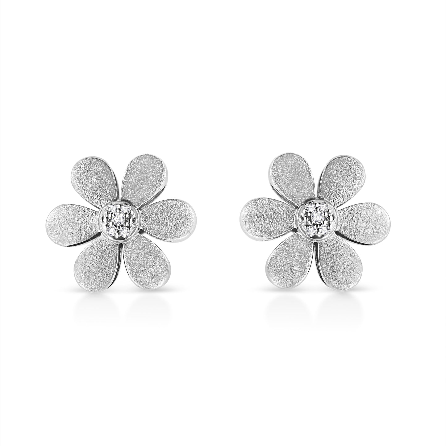 Matte Finished .925 Sterling Silver Diamond Accent Flower Hoop Stud Earring (I-J Color, I1-I2 Clarity) Bids.com