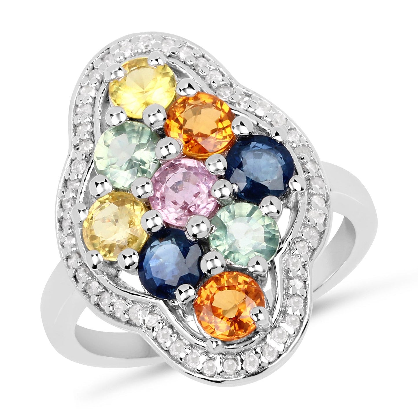 2.63 Carat Genuine Multi Sapphire .925 Sterling Silver Ring Bids.com