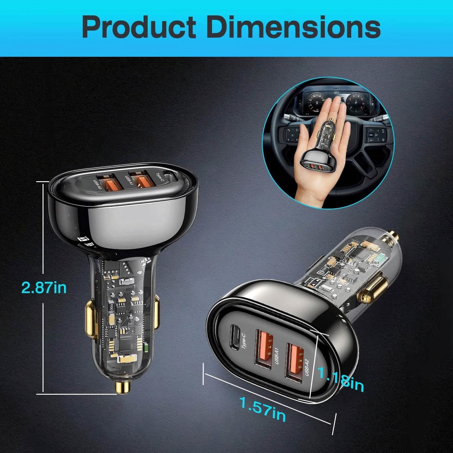90W 3 Ports Fast Car Charger USB and Type C DailySale