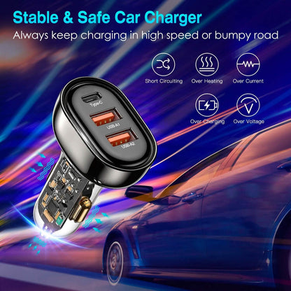 90W 3 Ports Fast Car Charger USB and Type C DailySale