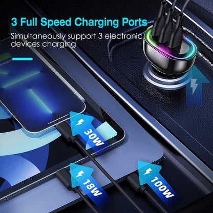 90W 3 Ports Fast Car Charger USB and Type C DailySale