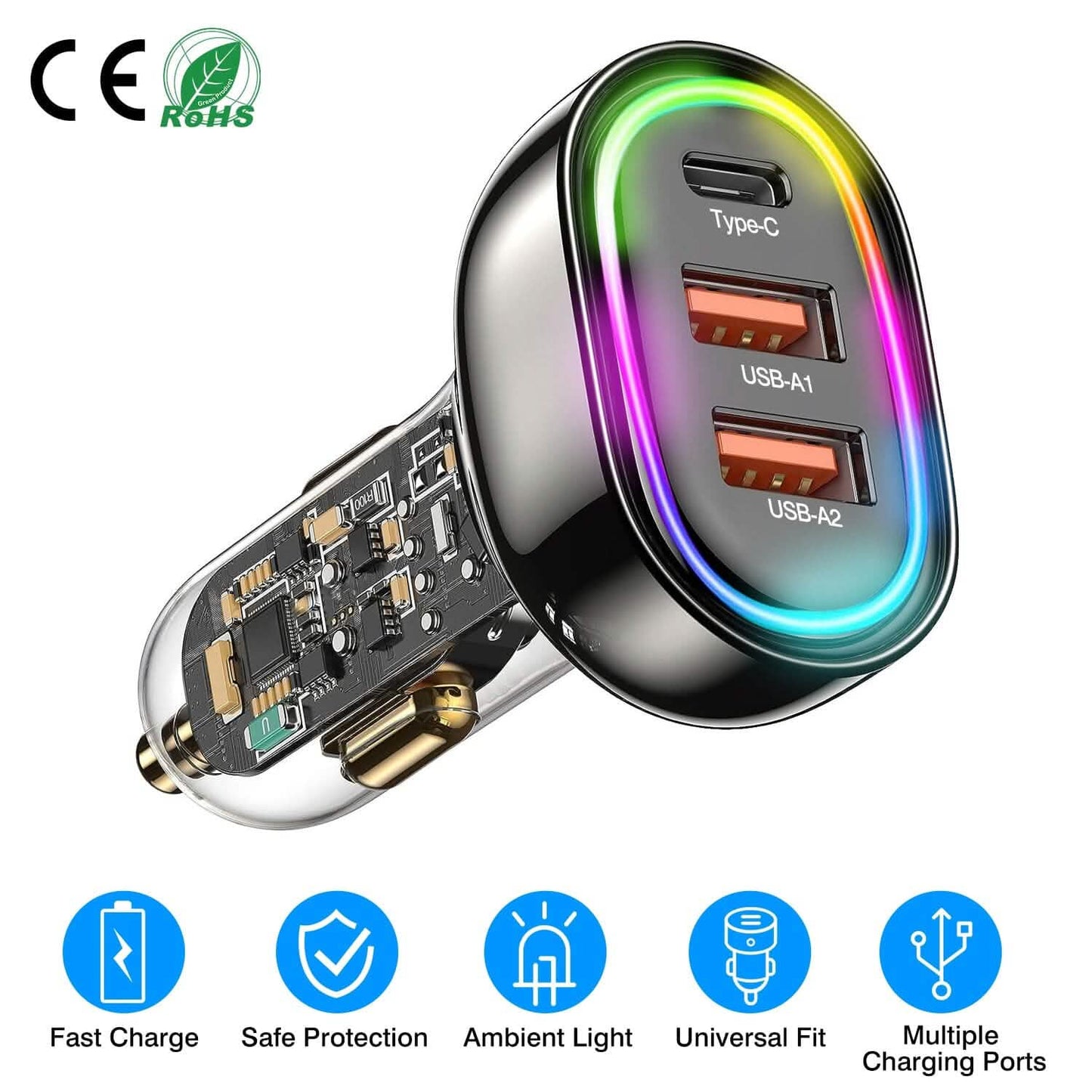 90W 3 Ports Fast Car Charger USB and Type C DailySale