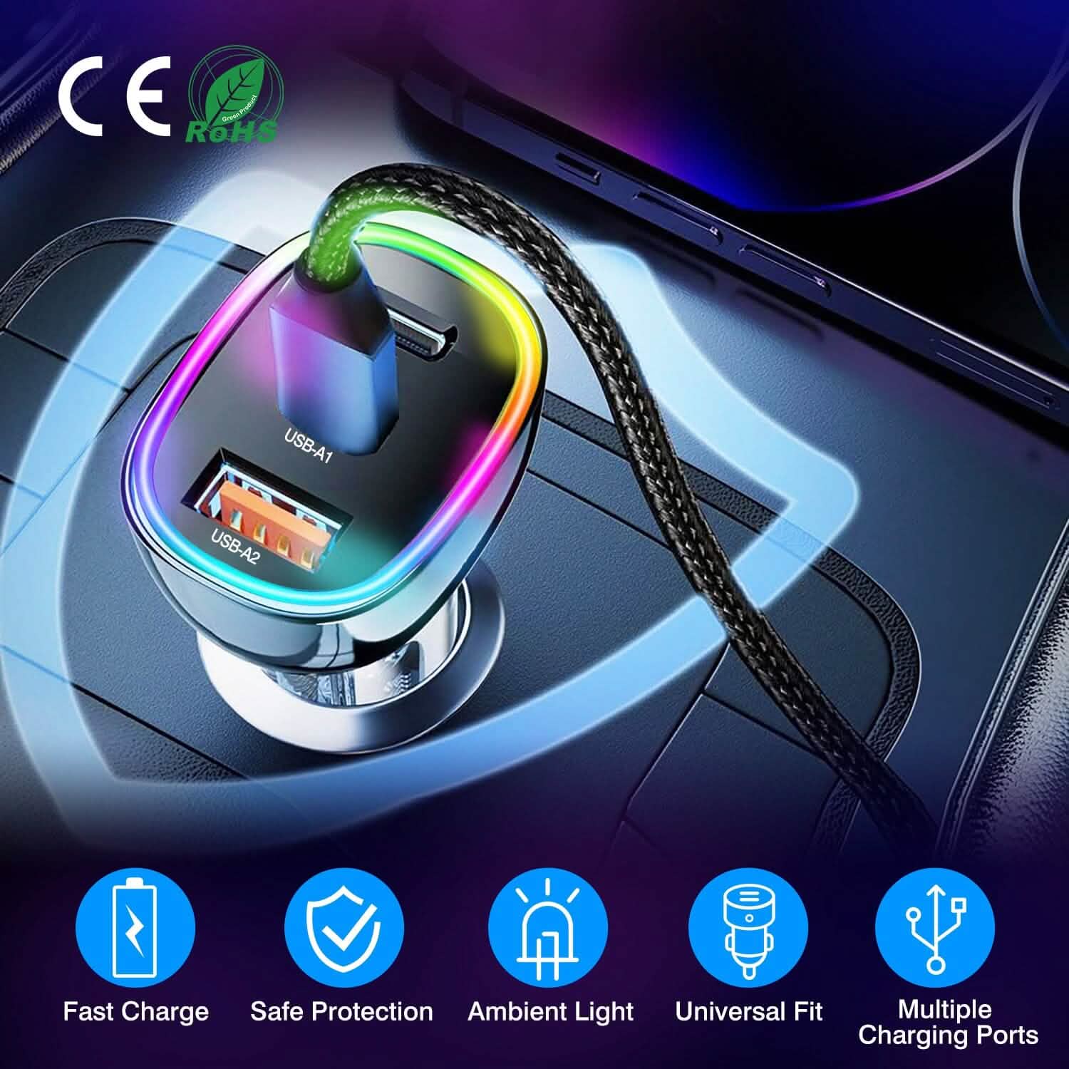 90W 3 Ports Fast Car Charger USB and Type C DailySale