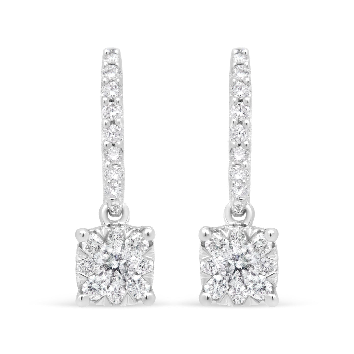 14K White 1/2 Cttw Round Diamond Halo Dangle Hook Earring - (H-I Color, SI2-I1 Clarity) Bids.com