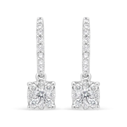 14K White 1/2 Cttw Round Diamond Halo Dangle Hook Earring - (H-I Color, SI2-I1 Clarity) Bids.com