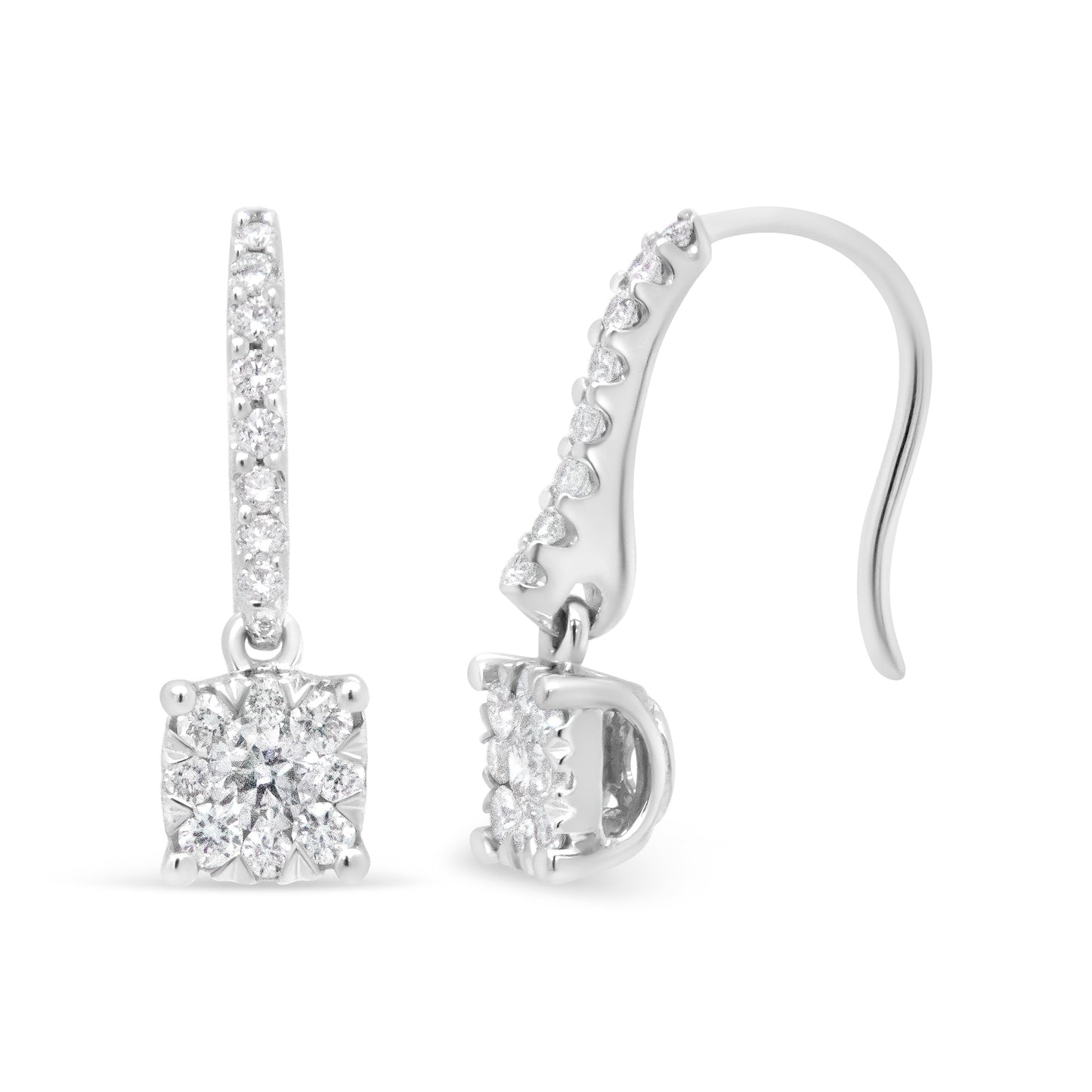 14K White 1/2 Cttw Round Diamond Halo Dangle Hook Earring - (H-I Color, SI2-I1 Clarity) Bids.com