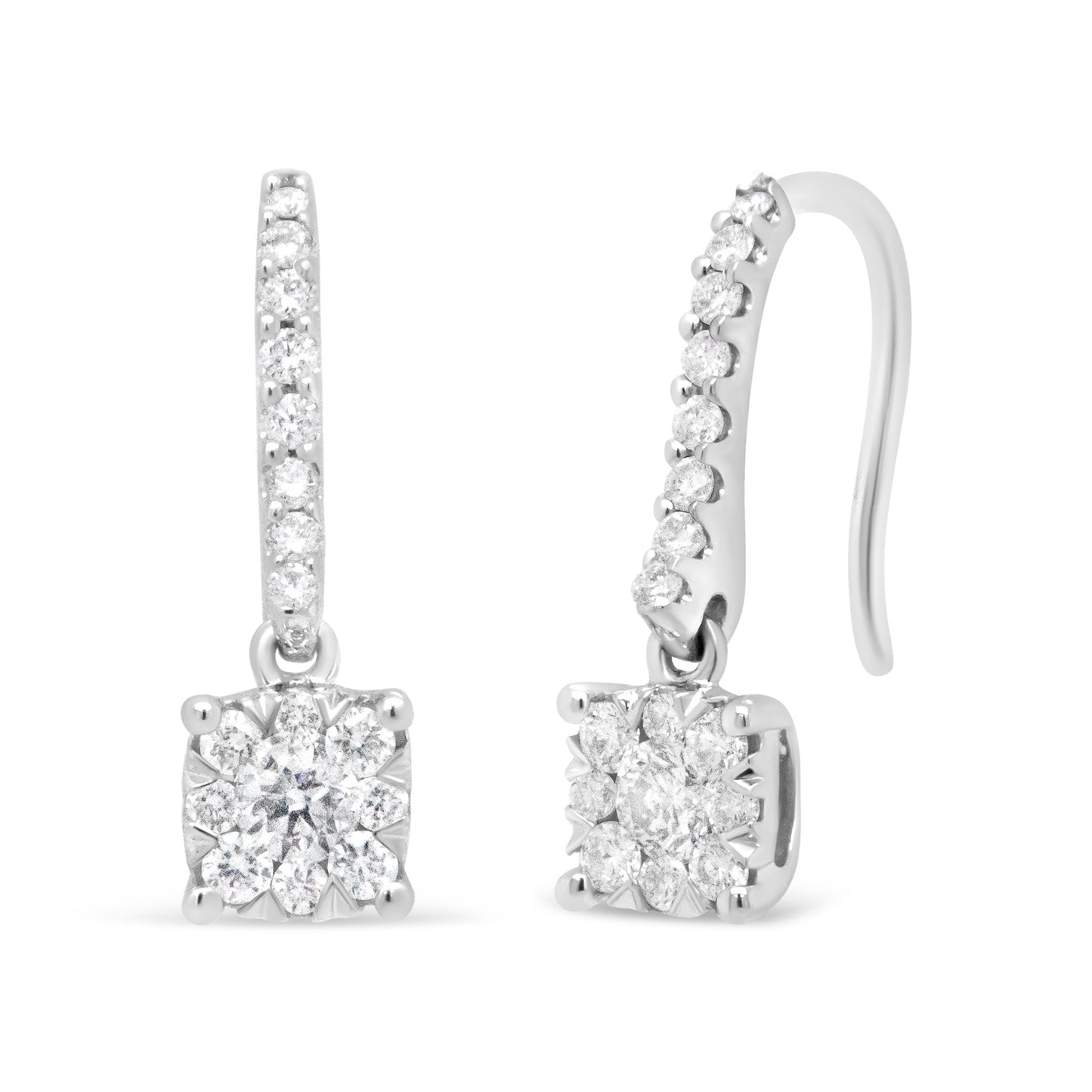 14K White 1/2 Cttw Round Diamond Halo Dangle Hook Earring - (H-I Color, SI2-I1 Clarity) Bids.com