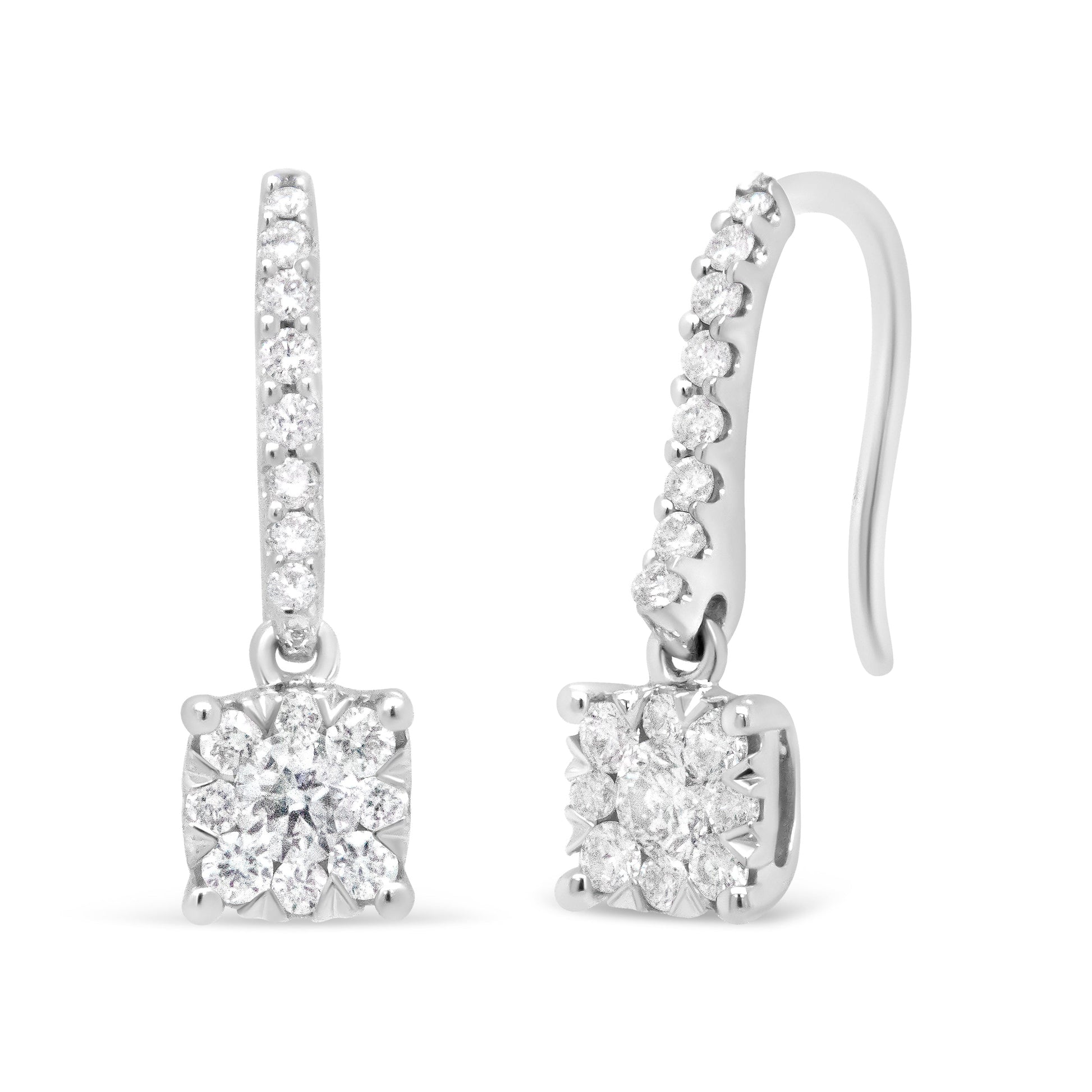 14K White 1/2 Cttw Round Diamond Halo Dangle Hook Earring - (H-I Color, SI2-I1 Clarity) Bids.com