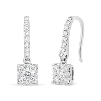 14K White 1/2 Cttw Round Diamond Halo Dangle Hook Earring - (H-I Color, SI2-I1 Clarity) Bids.com
