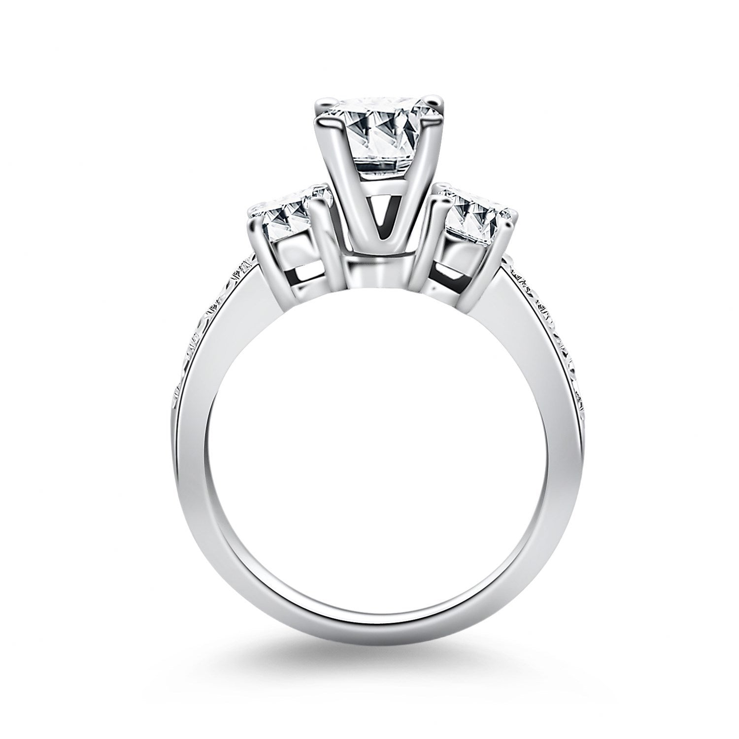 14k White Gold Three Stone Engagement Ring with Diamond Band Bids.com