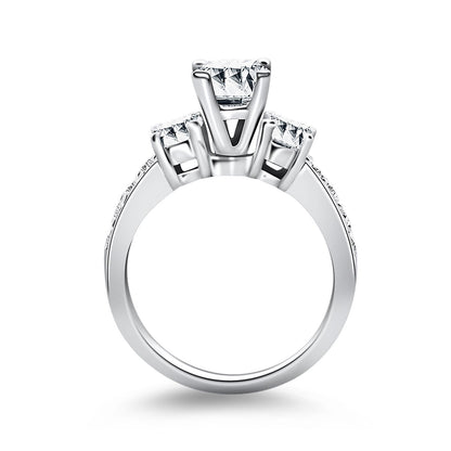 14k White Gold Three Stone Engagement Ring with Diamond Band Bids.com