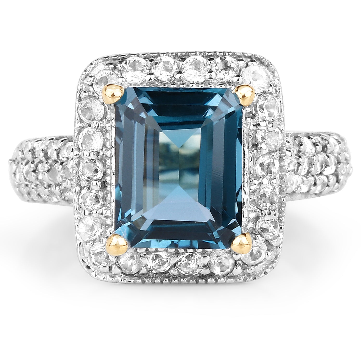 14K Yellow Gold Plated 5.03 Carat Genuine London Blue Topaz and White Topaz .925 Sterling Silver Ring Bids.com