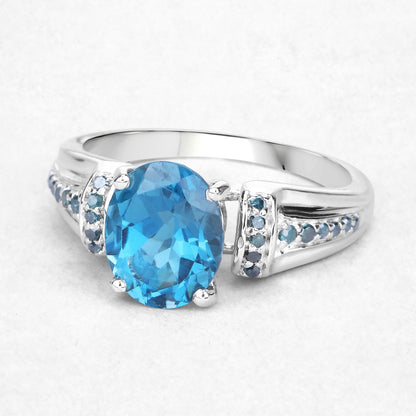 2.72 Carat Genuine London Blue Topaz and Blue Diamond .925 Sterling Silver Ring Bids.com