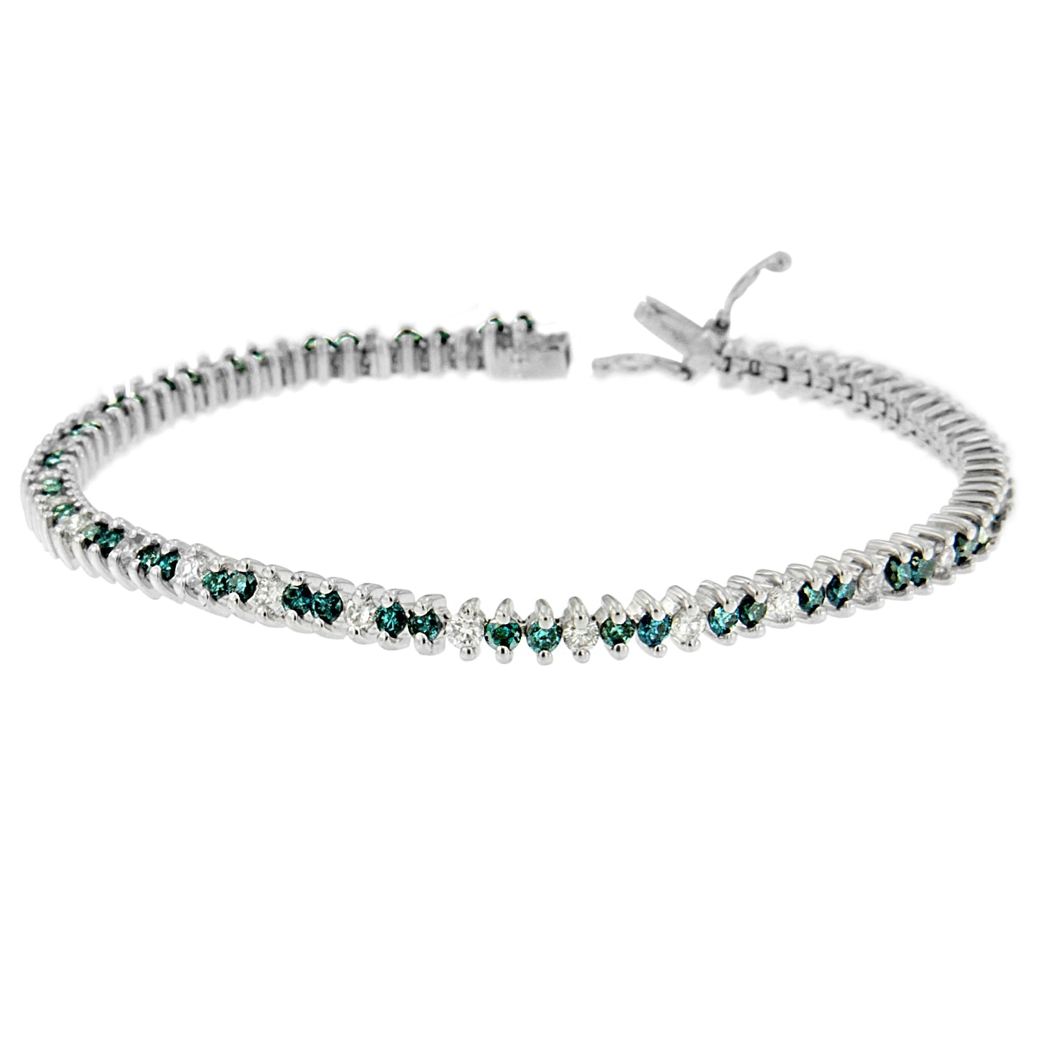14K White Gold Round-Cut white and Blue Diamond Fashion Bracelet (3.70 cttw, H-I Color, SI1-SI2 Clarity) Bids.com