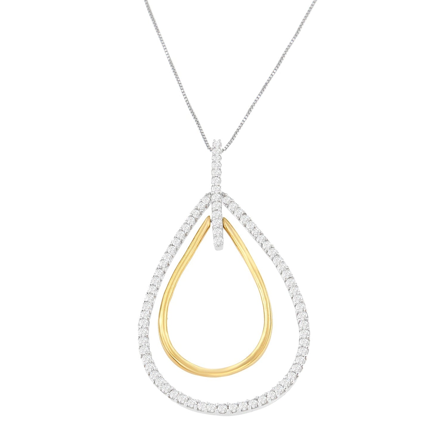 14K Two-Tone Gold Round Cut Diamond Double Burst Pendant Necklace (1.00 cttw, H-I Color, SI2-I1 Clarity) Bids.com