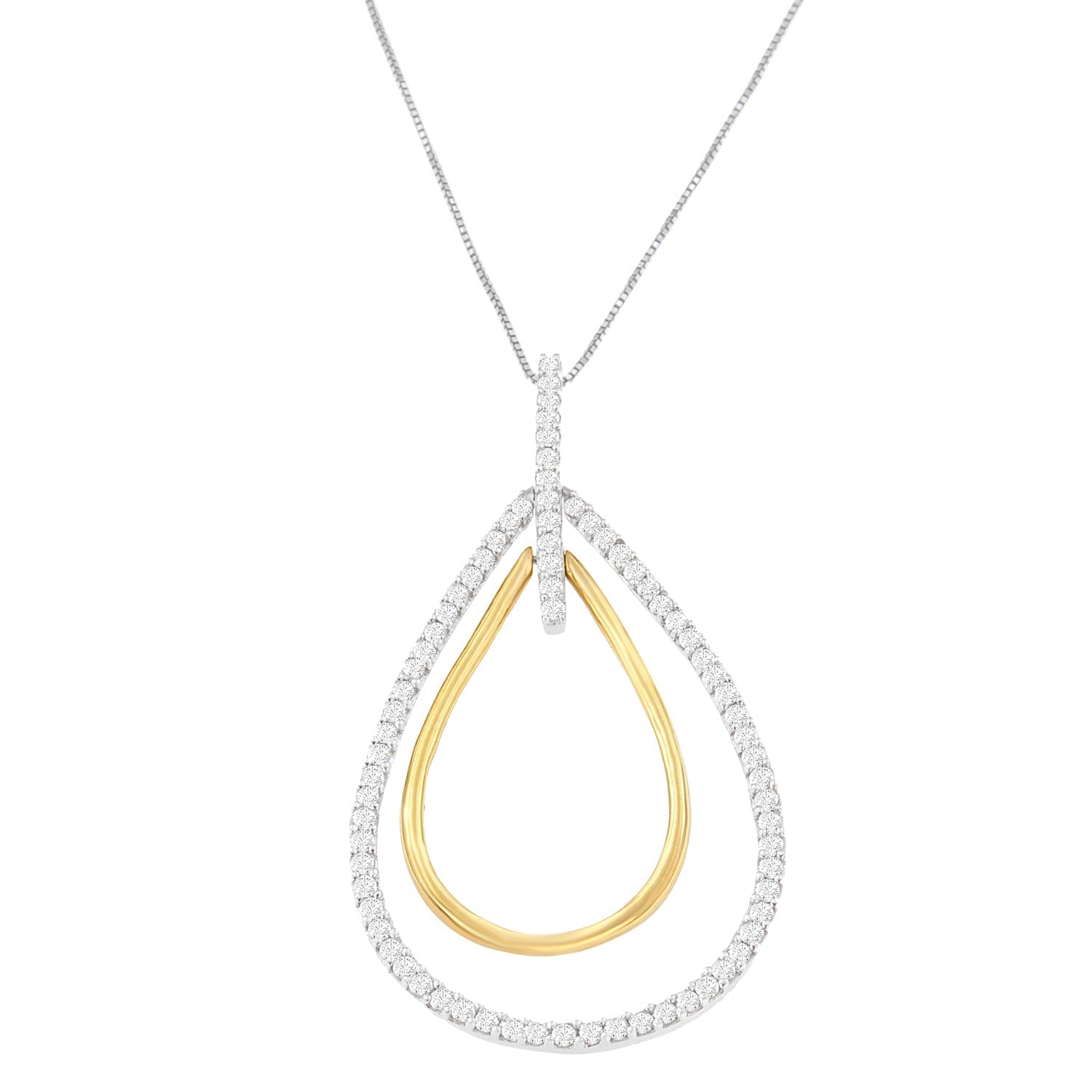 14K Two-Tone Gold Round Cut Diamond Double Burst Pendant Necklace (1.00 cttw, H-I Color, SI2-I1 Clarity) Bids.com